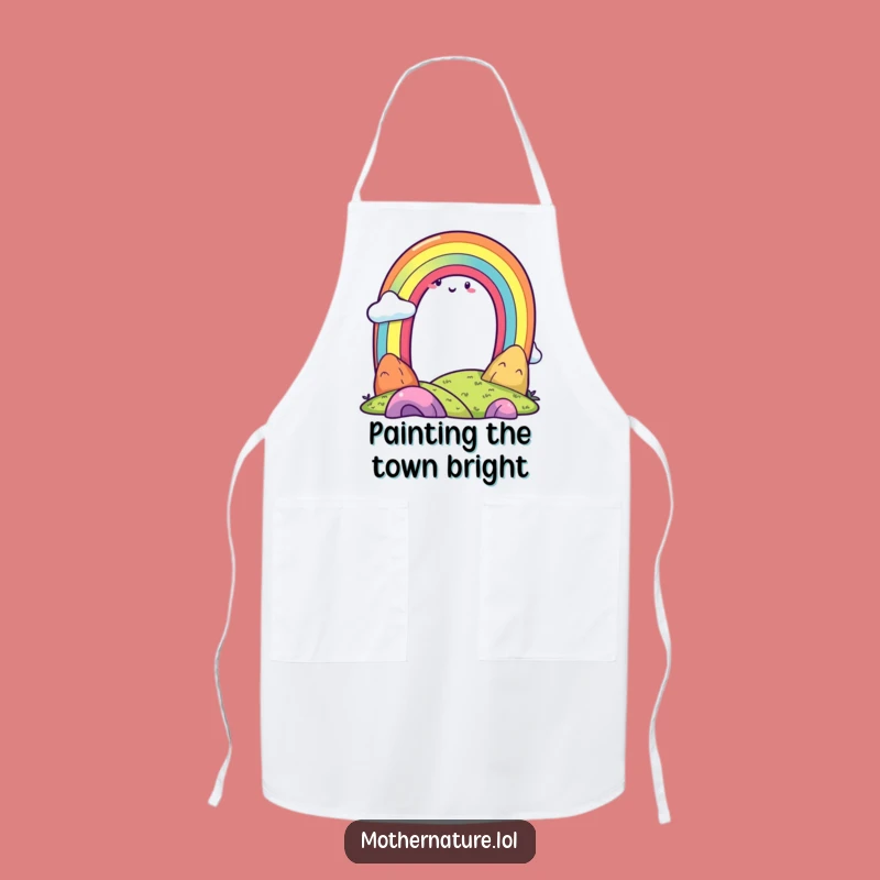 Funny Rainbow Apron, Cheerful Landscape Kitchen Wear, Humorous Funny Gift for Cooks