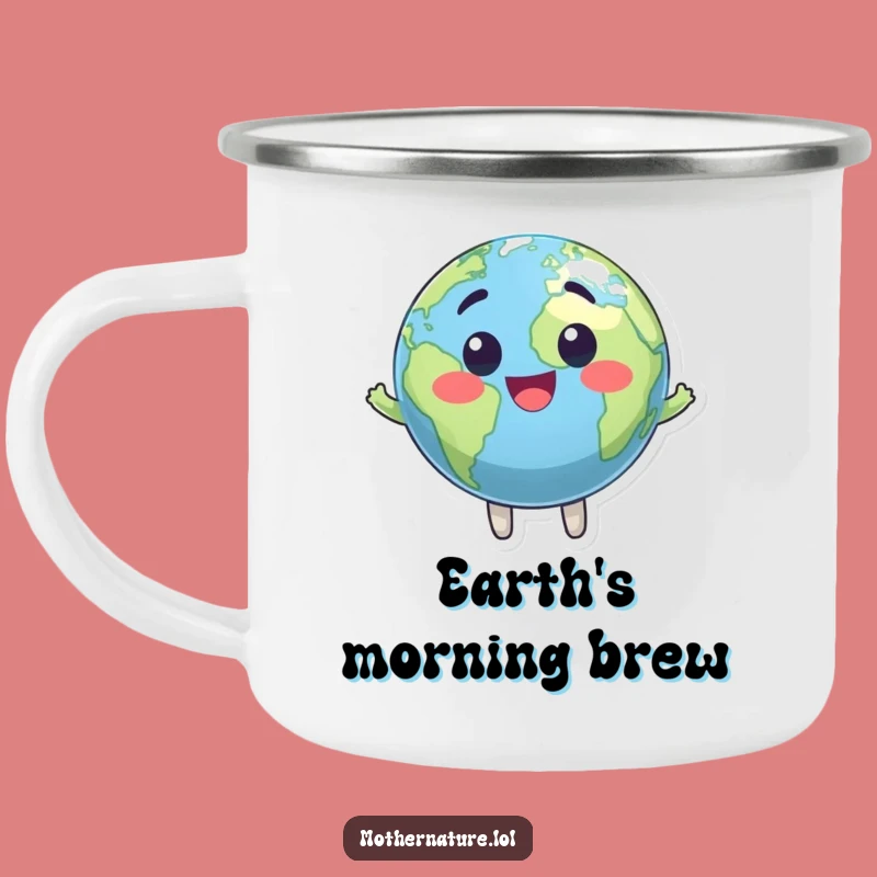 Funny Earth Camping Mug: Bouncing Planet Character for Outdoor Adventures