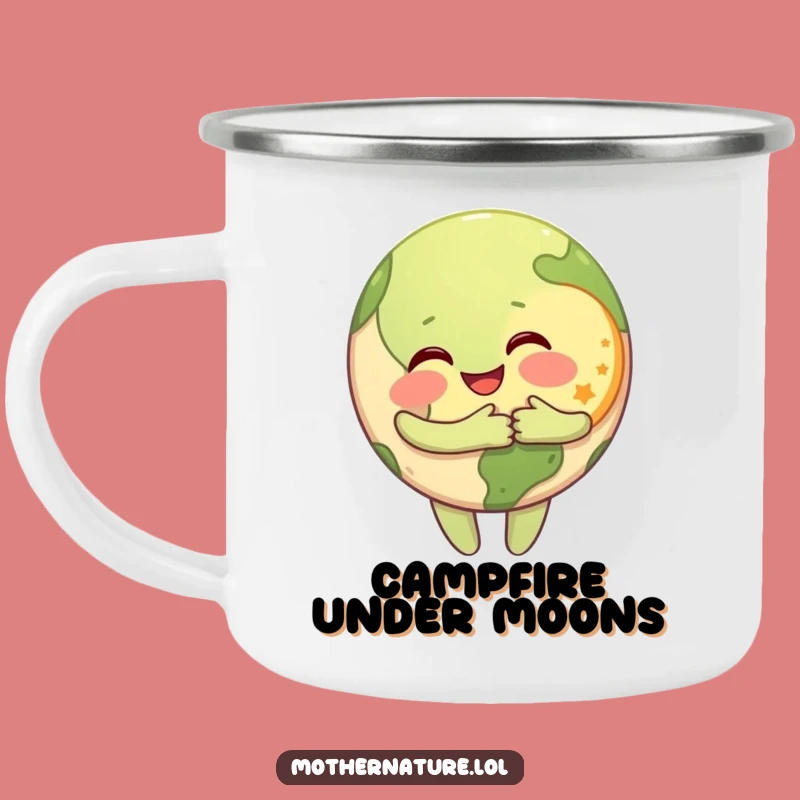 Funny Earth & Moon Camping Mug: Celestial Hugs Outdoors, Perfect Funny Gift