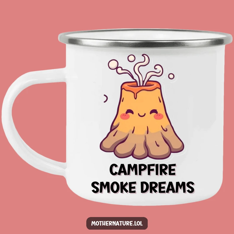 Funny Volcano Camping Mug, Friendly Puffer Enamel Cup, Rugged Funny Gift for Outdoors