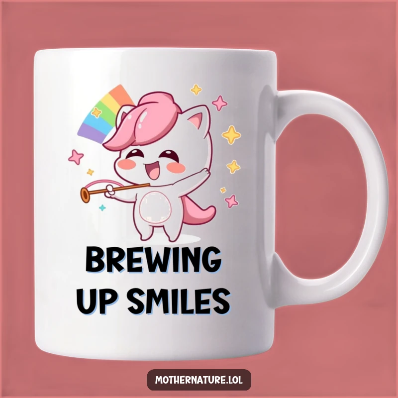 Funny Mischievous Rainbow Character Mug, Giggling Creator Fun, Perfect Gift