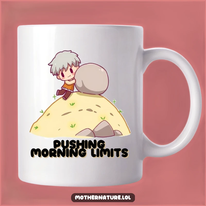 Funny Rolling Boulder Character Mug, Playful Hill Push Fun, Perfect Gift