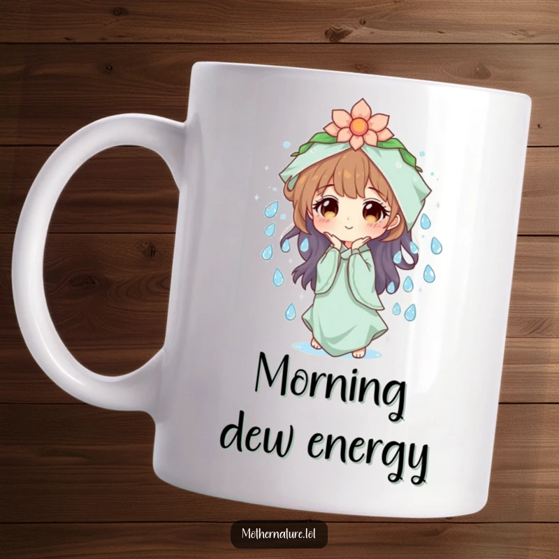 Mother Nature Mug: Character creating a glistening cascade of sparkling dew drops, symbolizing purity and refreshment. A beautiful and serene gift.