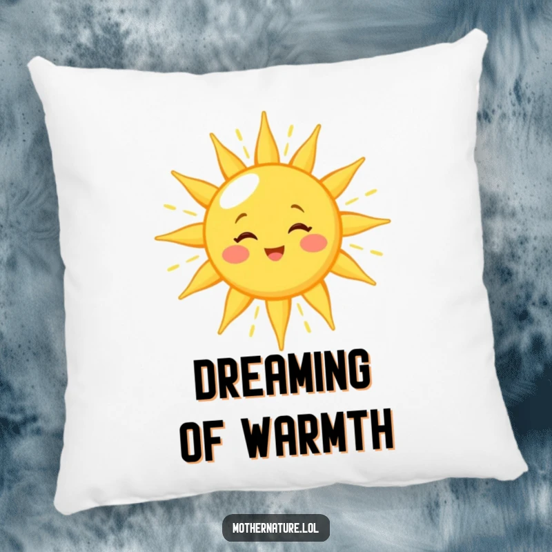 Funny sun pillow with a winking character showering golden light, offering soft comfort and cheerful golden hues for relaxation.