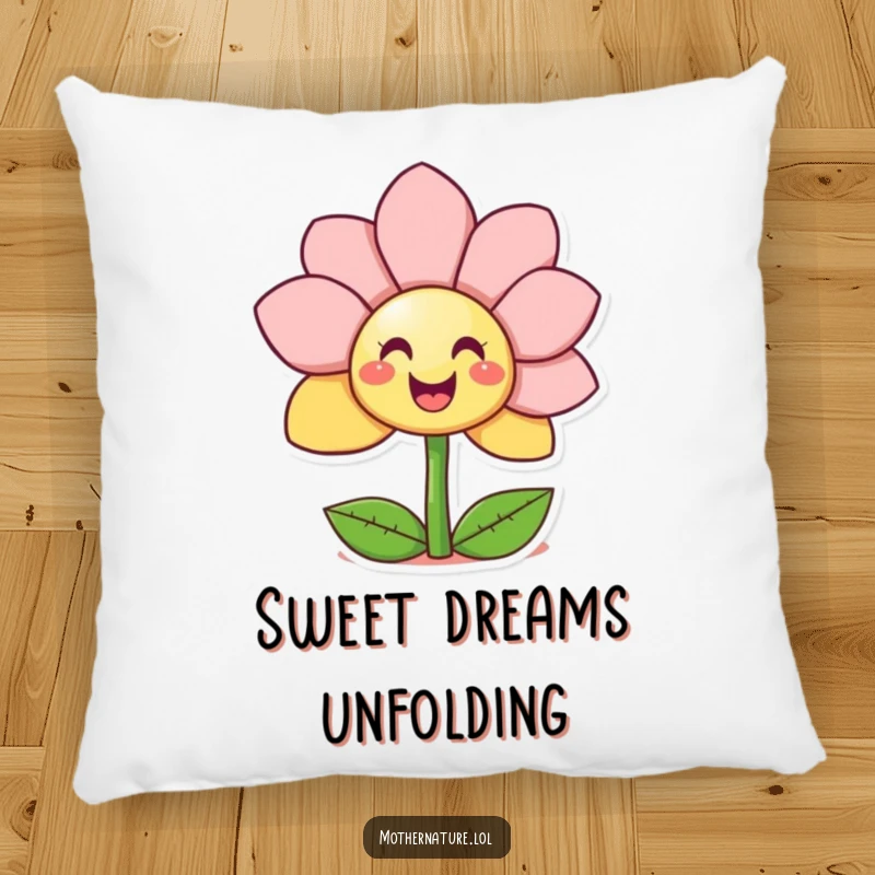 Funny Giggling Flower Pillow featuring a cute character unfurling petals to reveal a surprise smiley face, perfect for cozying up.