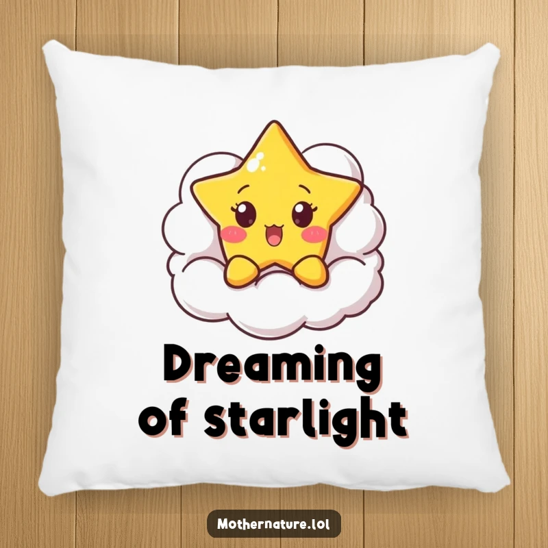 Funny Surprised Star Pillow featuring a cute character peeking from behind a smiling cloud, perfect for cozying up with celestial charm.
