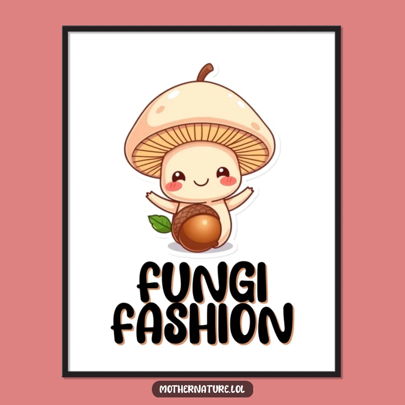 Funny Mushroom Acorn Digital Art: Instant Woodland Charm, Wall Decor Gift