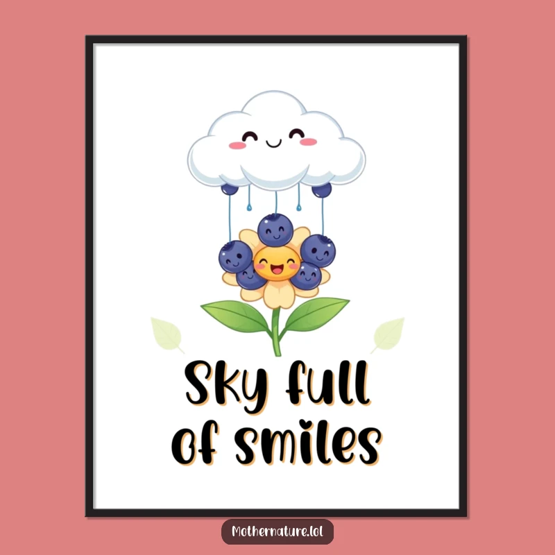 Funny Cloud Blueberry Digital Art: Instant Joy, Downloadable Decor Gift