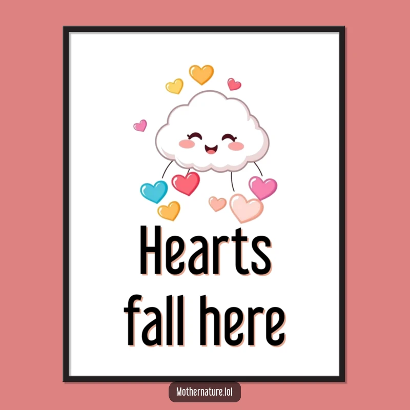 Funny Cloud Raining Hearts Digital Art: Cute Giggling Character Decor, Perfect Funny Gift