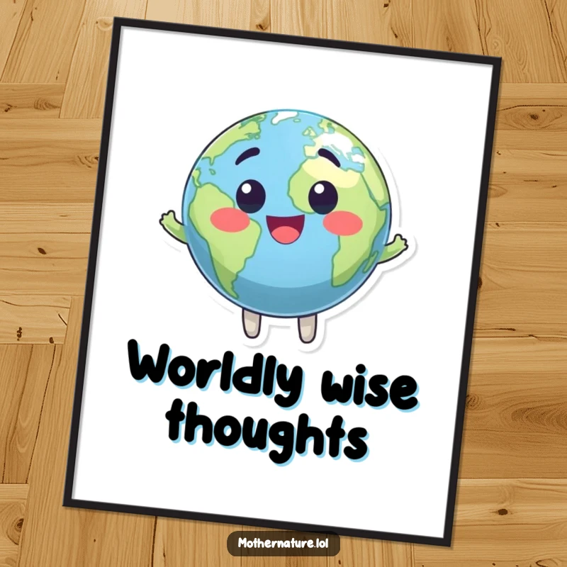Funny digital art print of a joyful, bouncing Earth globe character. High-resolution for printing.