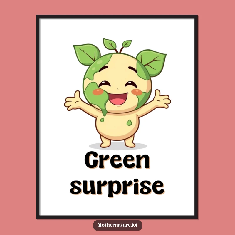 Funny Earth Joy Digital Art: Smiling Planet Character's Surprise for Your Walls