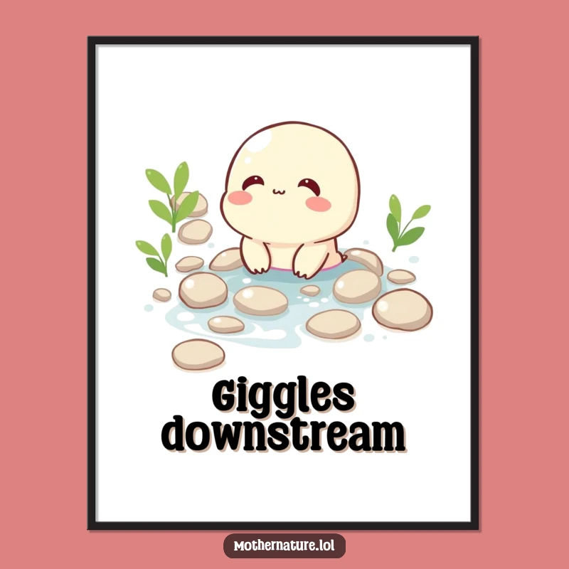 Funny Giggling Brook Digital Art: Happy Flowing Character Print