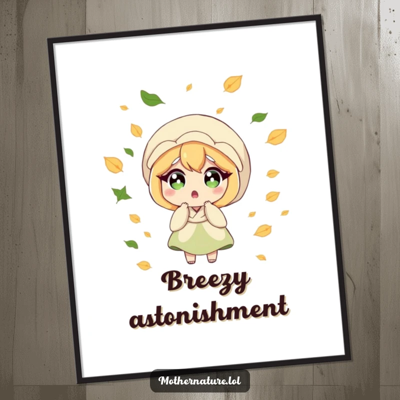 Funny Mother Nature digital art, surprised character, leaves blowing, instant download art, whimsical decor, great funny gift.
