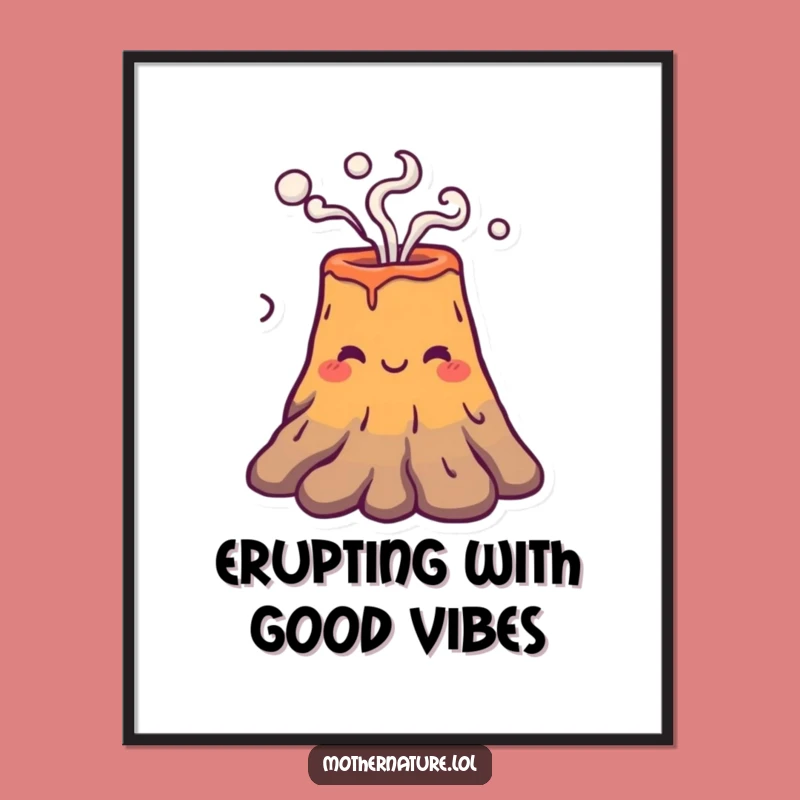 Funny Volcano Digital Art, Smiling Puffer Print, Unique Funny Gift for Walls