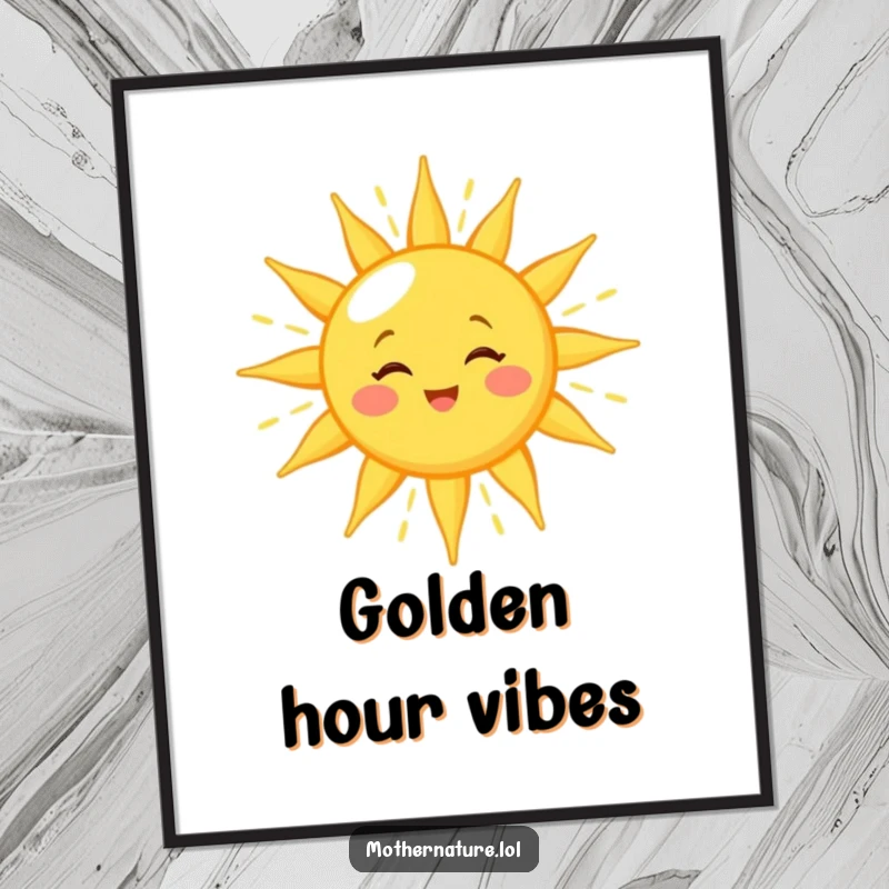 Funny sun digital art print of a winking character showering golden light, offering cheerful and instant decorative radiance for any digital canvas.