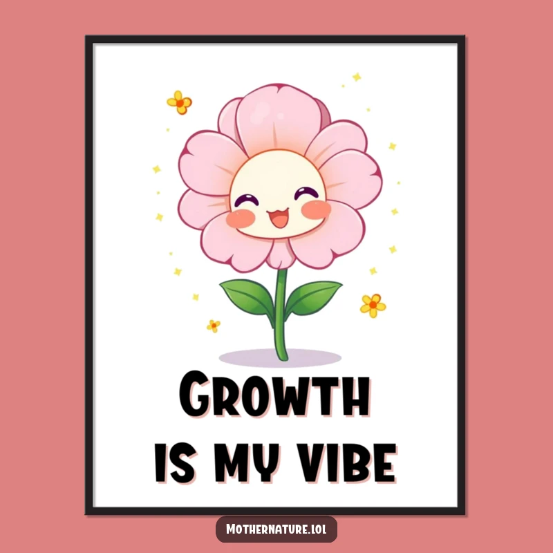 Funny Blooming Flower Digital Art: Cheerful Character, Sparkles, Instant Joy Print