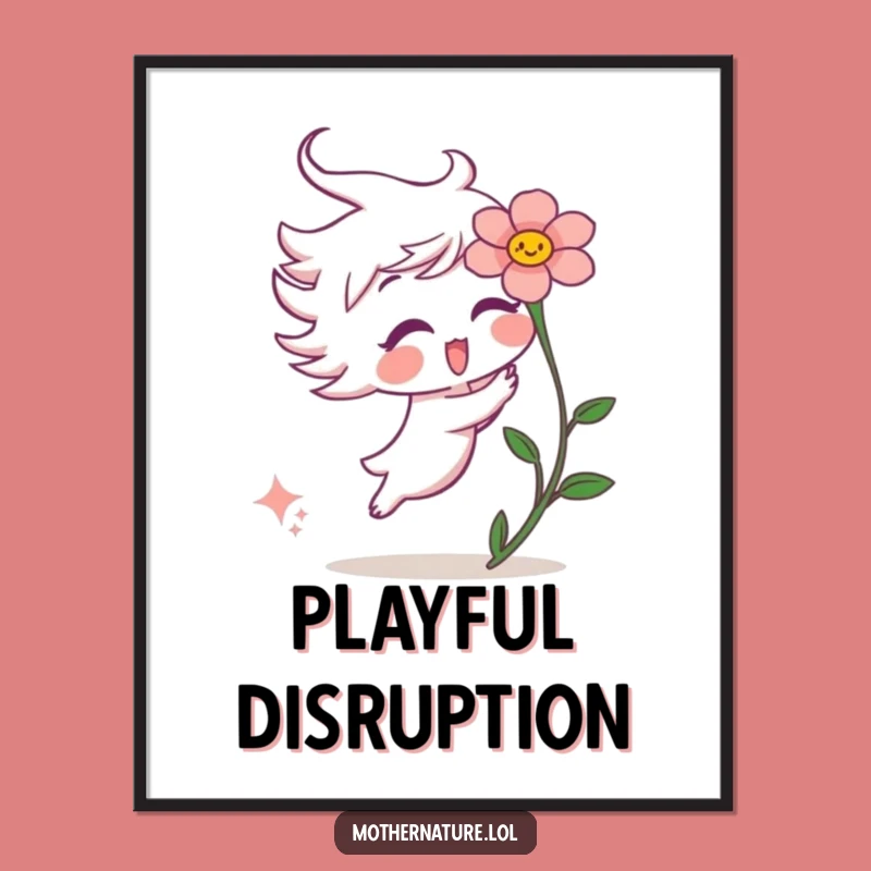 Funny Wind Tickle Digital Art: Playful Flower Character Print