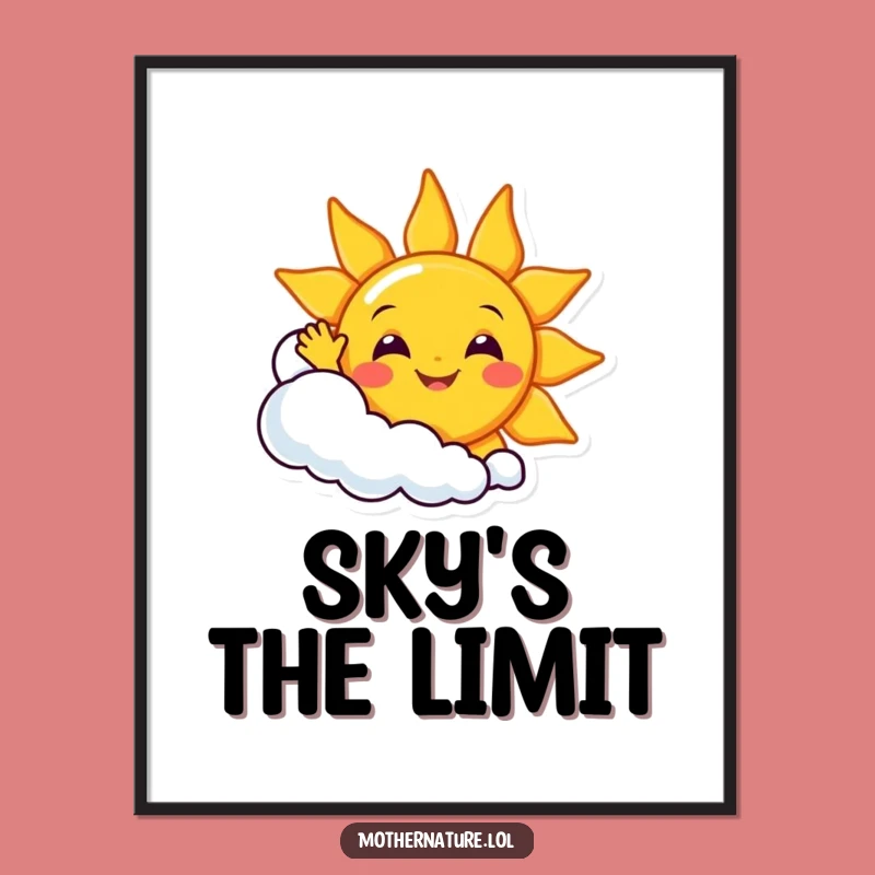 Funny Sunny Day Digital Art: Cheerful Sun & Cloud, Instant Download