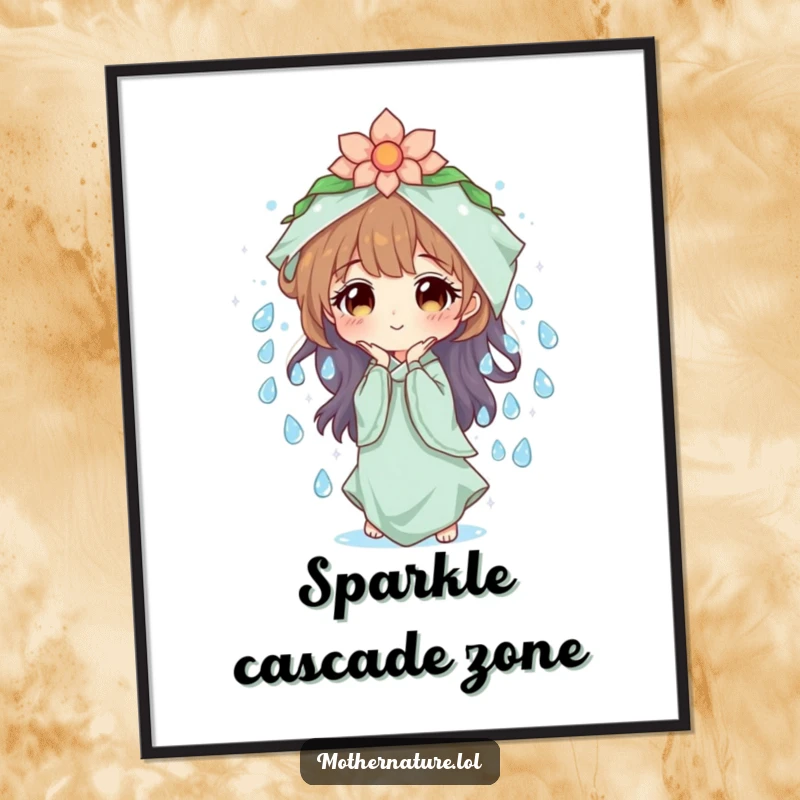 Mother Nature Digital Art Print: Character creating a cascade of sparkling dew drops, symbolizing purity and freshness. Instant download and a beautiful gift.