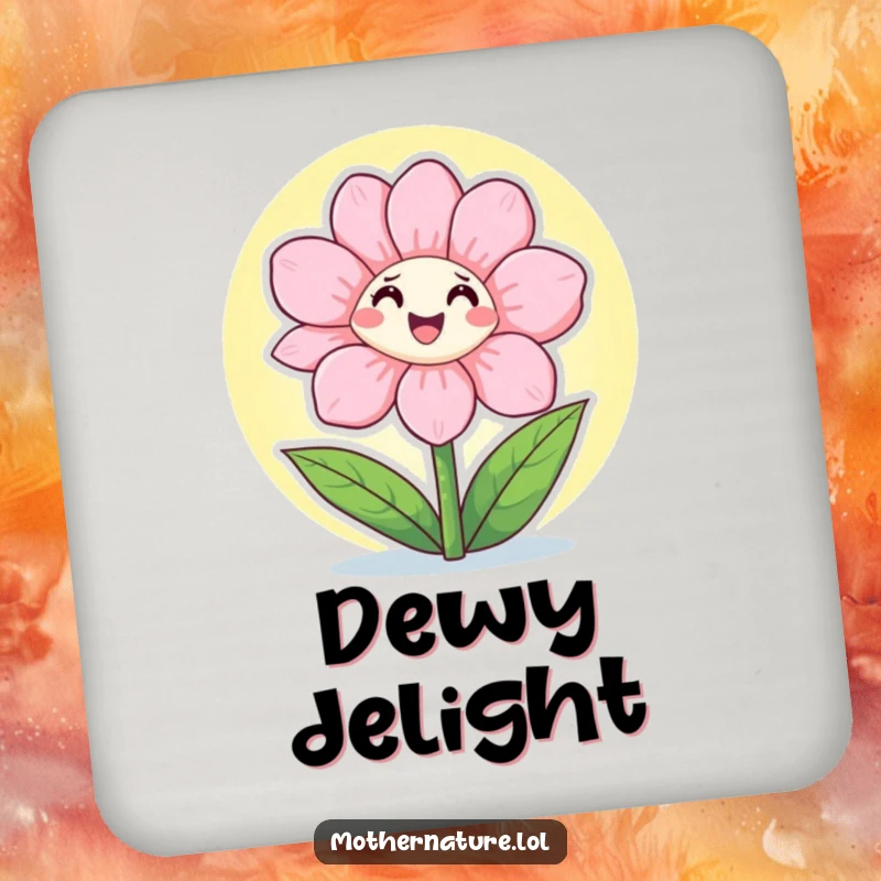 Funny Drink Coasters featuring a happy flower character opening its petals to the warm sunshine, perfect for a cheerful table.