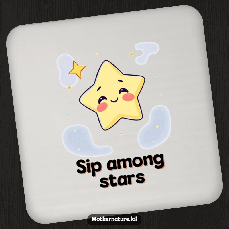 Funny Drink Coasters showcasing a giggling star character winking from a night sky canvas, protecting surfaces with style.
