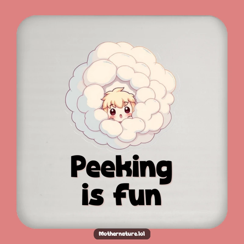 Funny Surprised Character Coaster, Protect Surfaces With Cloud Peek Humor, Party Gift