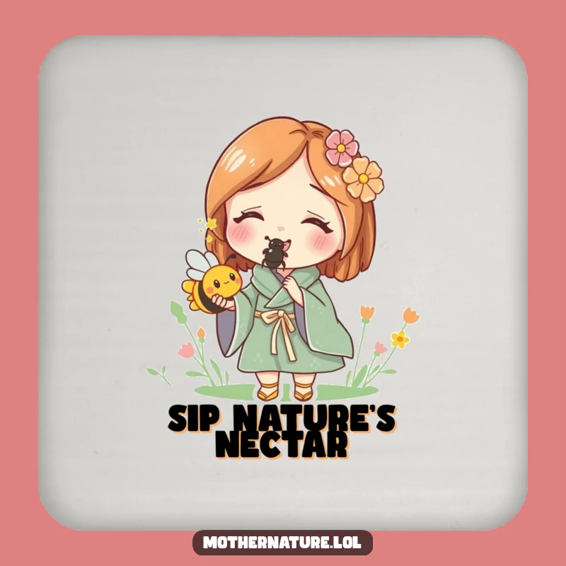 Funny Mother Nature Holding Bee Coaster - Protect Surfaces with Nature's Charm