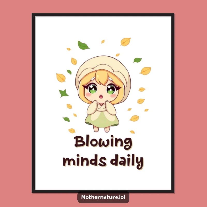 Funny Surprised Mother Nature Poster - Whimsical Breezy Leaf Decor Gift