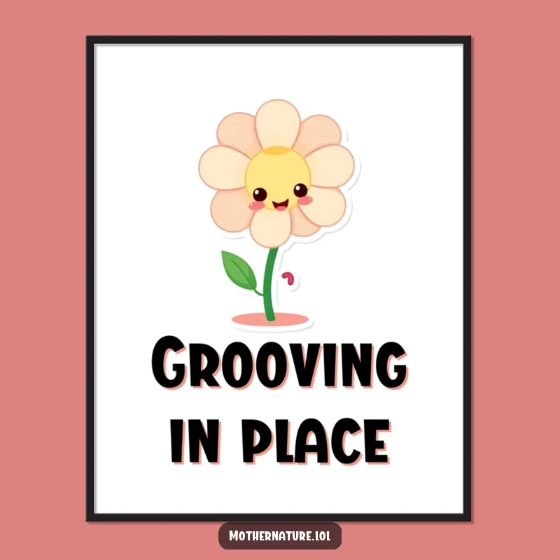 Funny Giggling Flower Dancing Poster - Whimsical Character Art