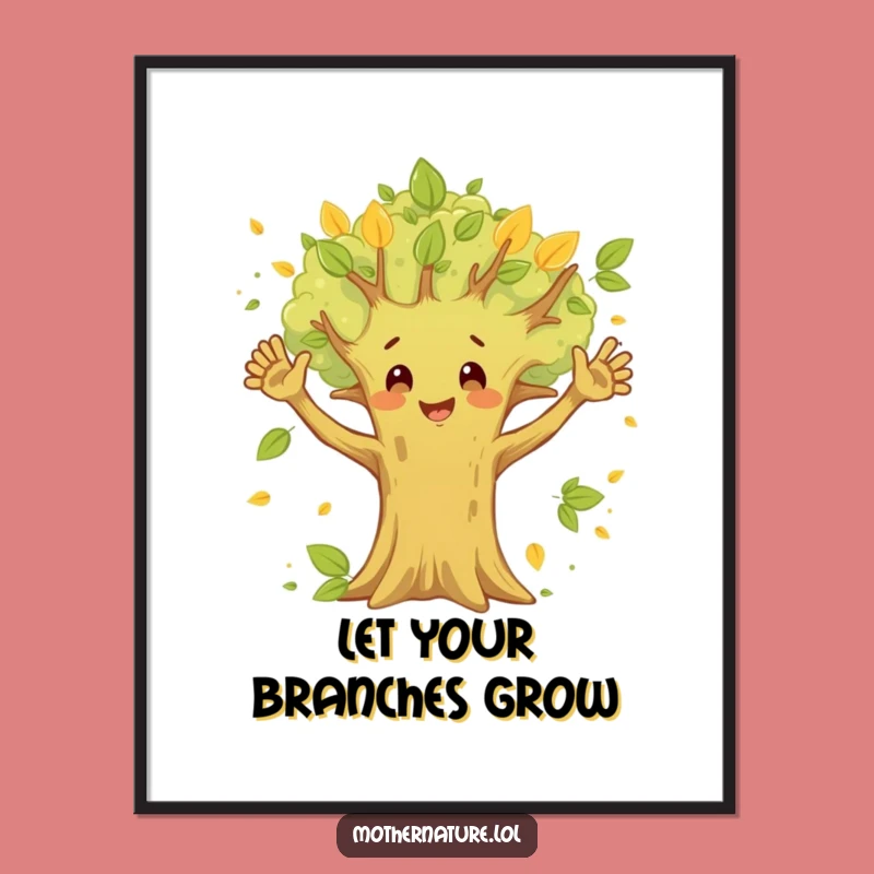 Funny Happy Tree Poster - Waving Branches Woodland Wall Art Gift