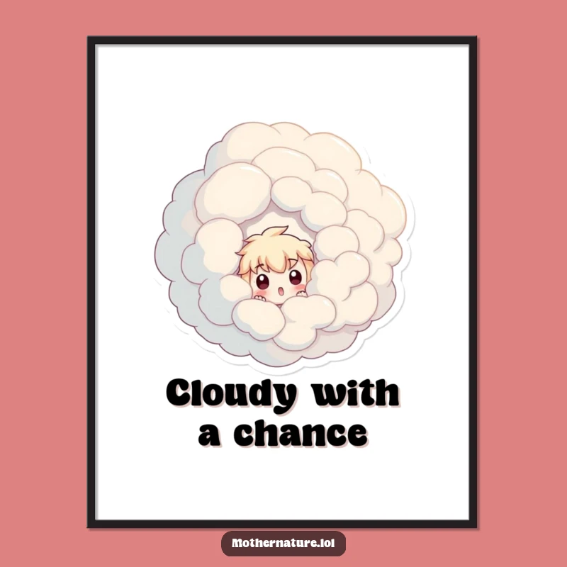 Funny Surprised Character Poster, Artistic Cloud Peek Wall Art, Unique Gift
