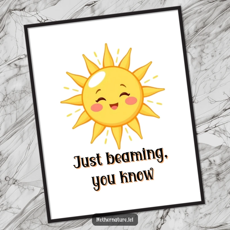 Funny sun poster showcasing a winking character showering golden light, a cheerful piece of wall art for sunny and warm home decor.