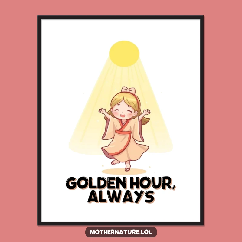 Funny Mother Nature Dancing Poster: Golden Sunlight Embrace for Wall Art