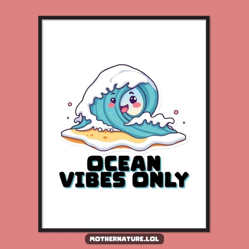 Funny Wave Character Poster - Playful Beach Scene Art Gift