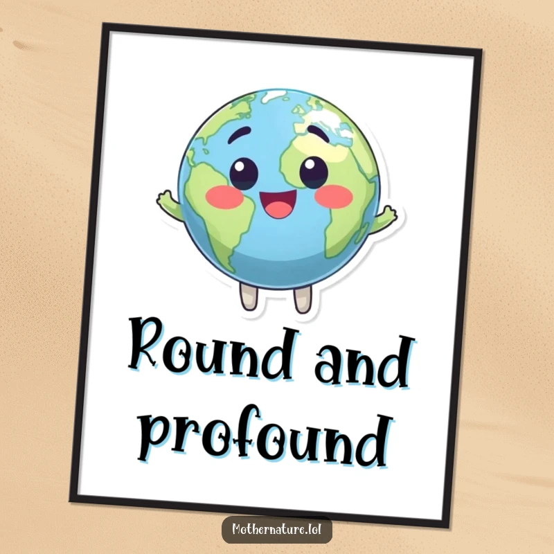 Funny poster depicting a cheerful Earth globe character bouncing with joy. A vibrant and uplifting wall art.