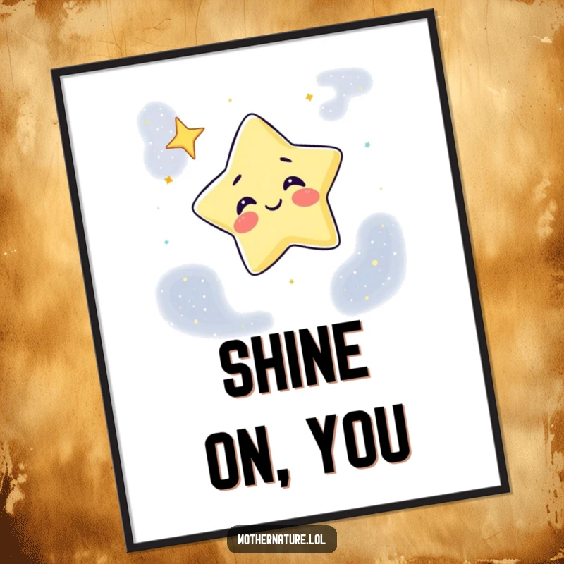 Funny Poster art depicting a giggling star character winking from a detailed night sky canvas, adds humor to any room.