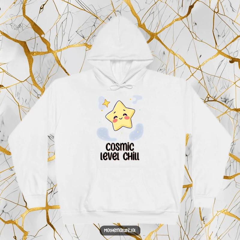 Funny Hoodie showing a giggling star winking surrounded by stars on a night sky canvas, incredibly soft and warm.
