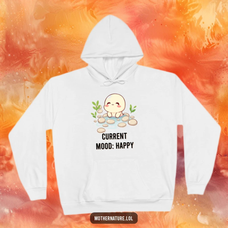 Funny hoodie featuring a happy, giggling brook character as it flows merrily over smooth pebbles, perfect for cozy relaxation.