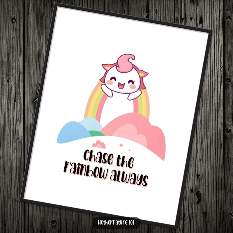 Funny Free Printable Wall Art: Playful rainbow character arches high over a vibrant, laughing landscape. Whimsical and humorous downloadable art.