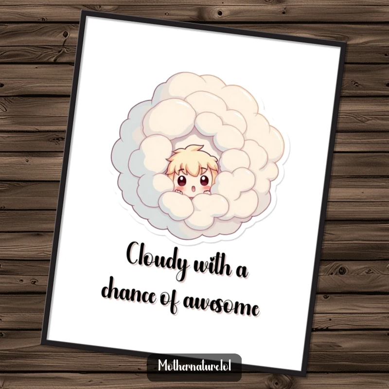 Funny Free Printable Wall Art: A cartoon character peeks out from a giant swirling cloud, a whimsical and humorous decorative piece.