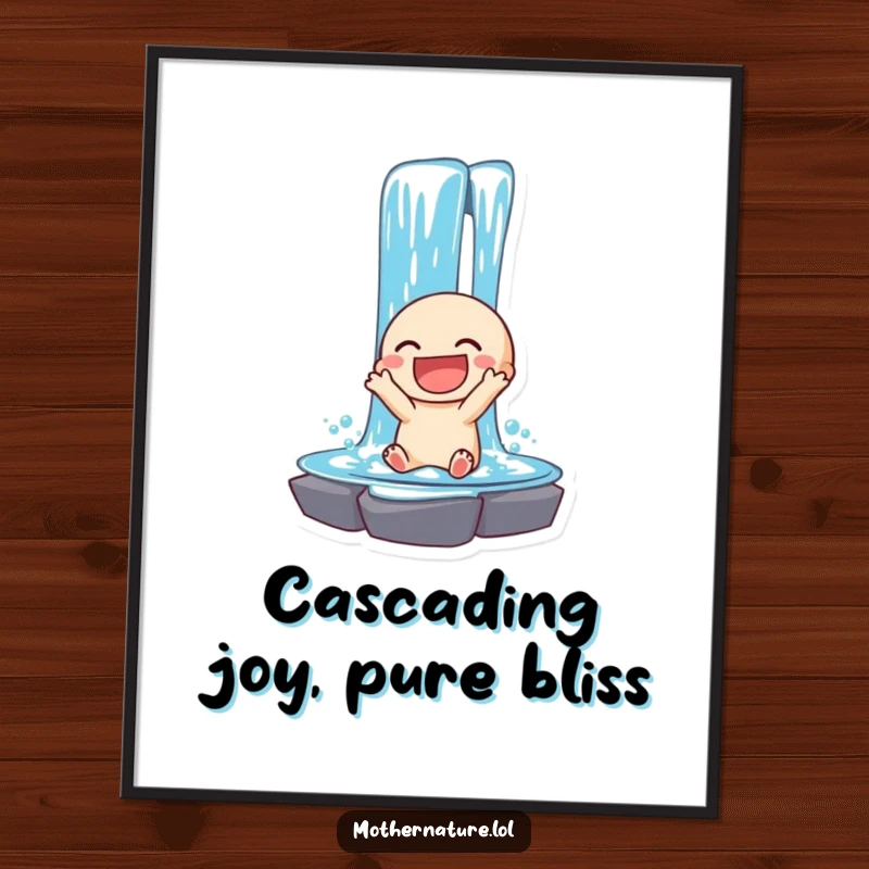 Funny Free Printable Wall Art of a laughing waterfall character cascading down with infectious, unrestrained joy and vibrant energy.