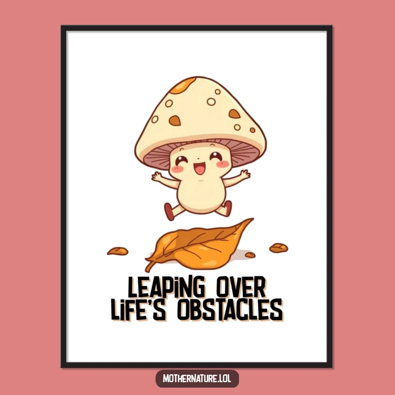 Funny Free Printable Wall Art: Leaping Mushroom Over Leaf Downloadable Decor