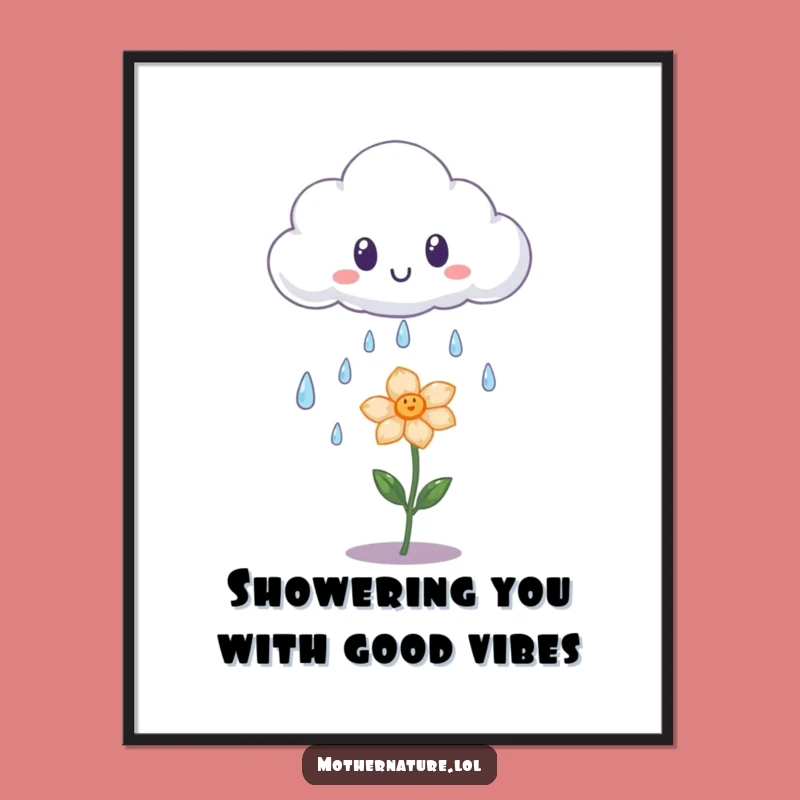 Funny Free Printable Wall Art: Surprised Cloud Raining Iridescent Drops Downloadable Decor