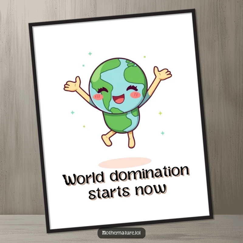 Funny Free Printable Wall Art: Happy earth character dances joyfully, spinning with green continents, adding playful decor.