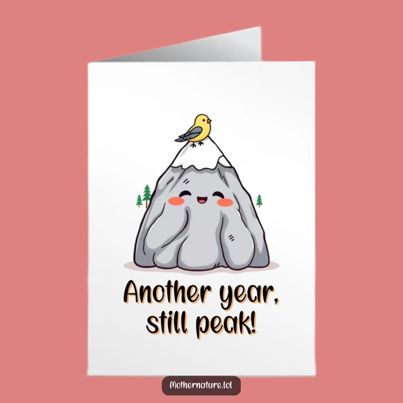 Free Printable Birthday Card: Mountain Shrugs Off Bird, Downloadable Funny Birthday Gift