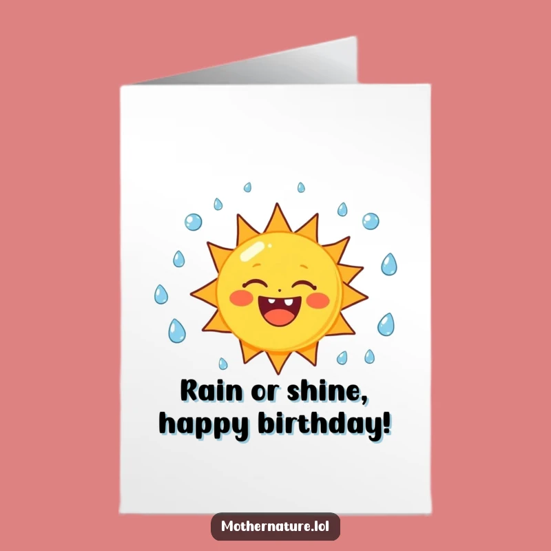 Free Printable Birthday Card: Funny Sun Juggling Raindrops, Downloadable Humor