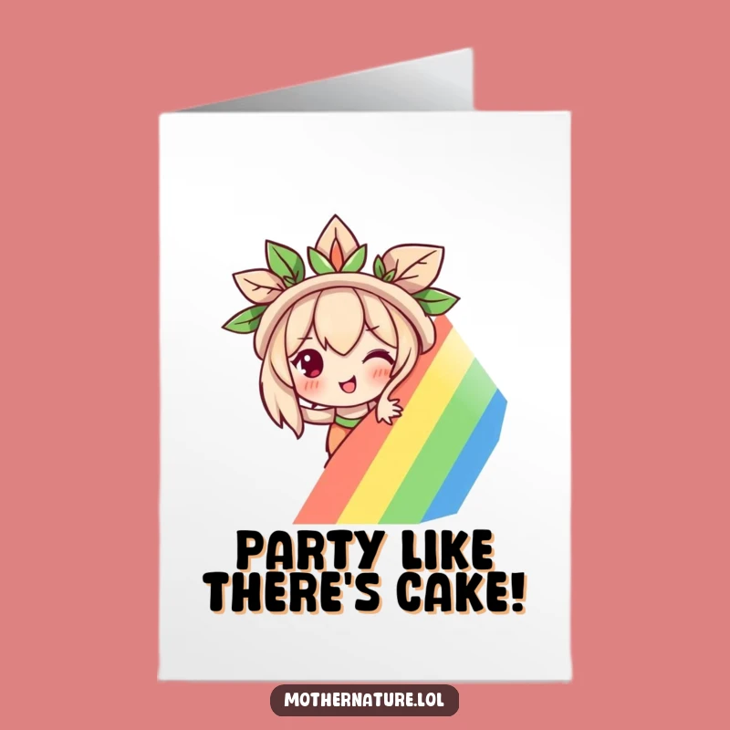 Free Printable Birthday Card: Mischievous Mother Nature Rainbow Peek - Funny Gift