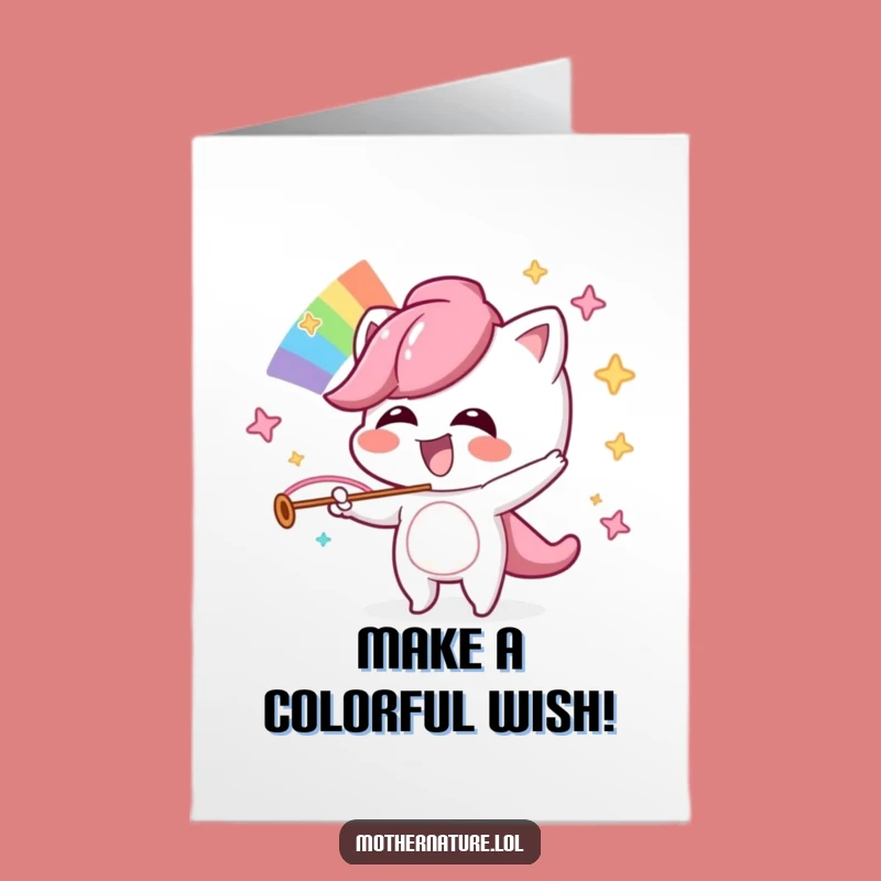 Free Printable Birthday Card: Mischievous Rainbow Character Funny Downloadable Gift