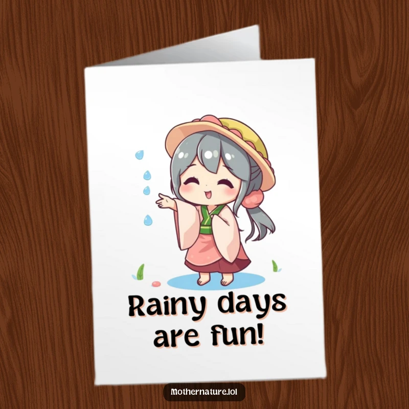 Funny Free Printable Birthday Card: Playful Mother Nature tosses a sparkling raindrop, spreading joy.