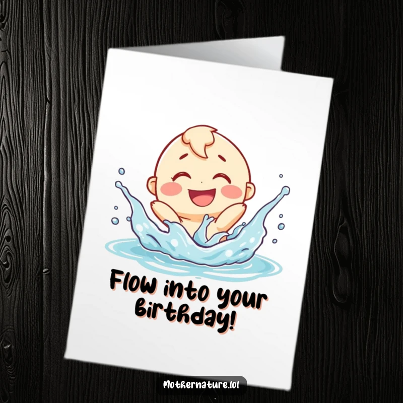 Funny Free Printable Birthday Card: A smiling river character playfully splashes with delight, sending happy birthday wishes.